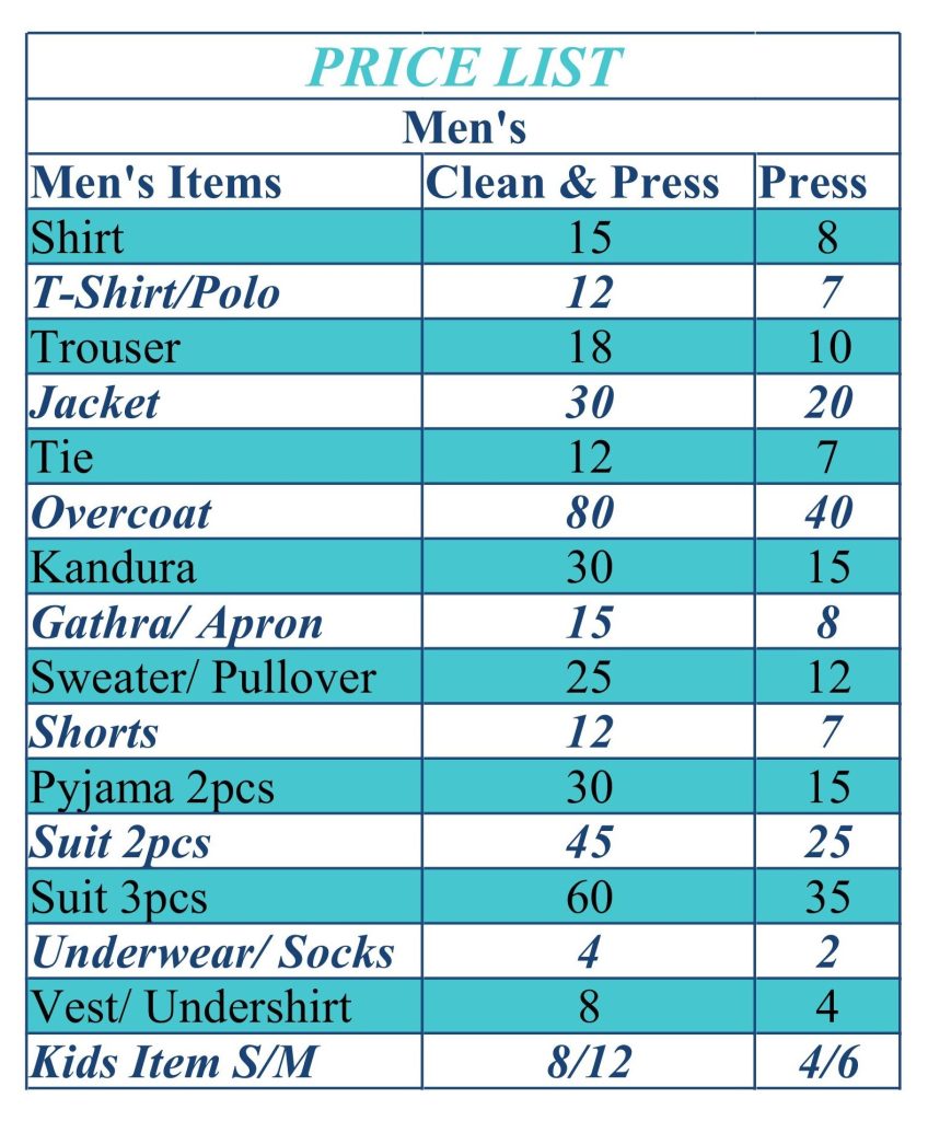 Price List - Men's
