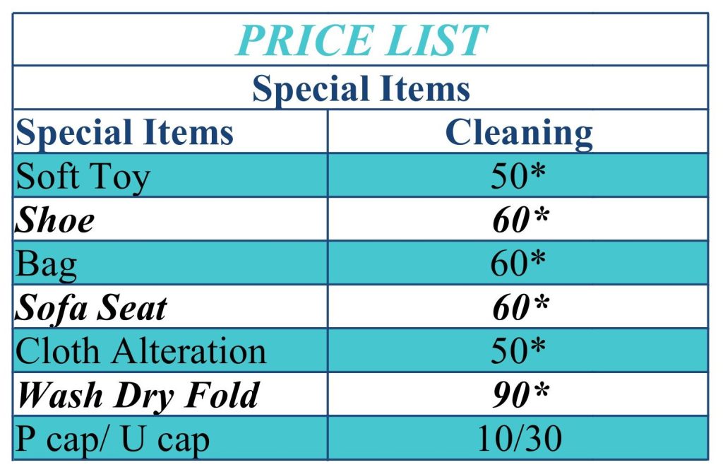 Price List - Special Items