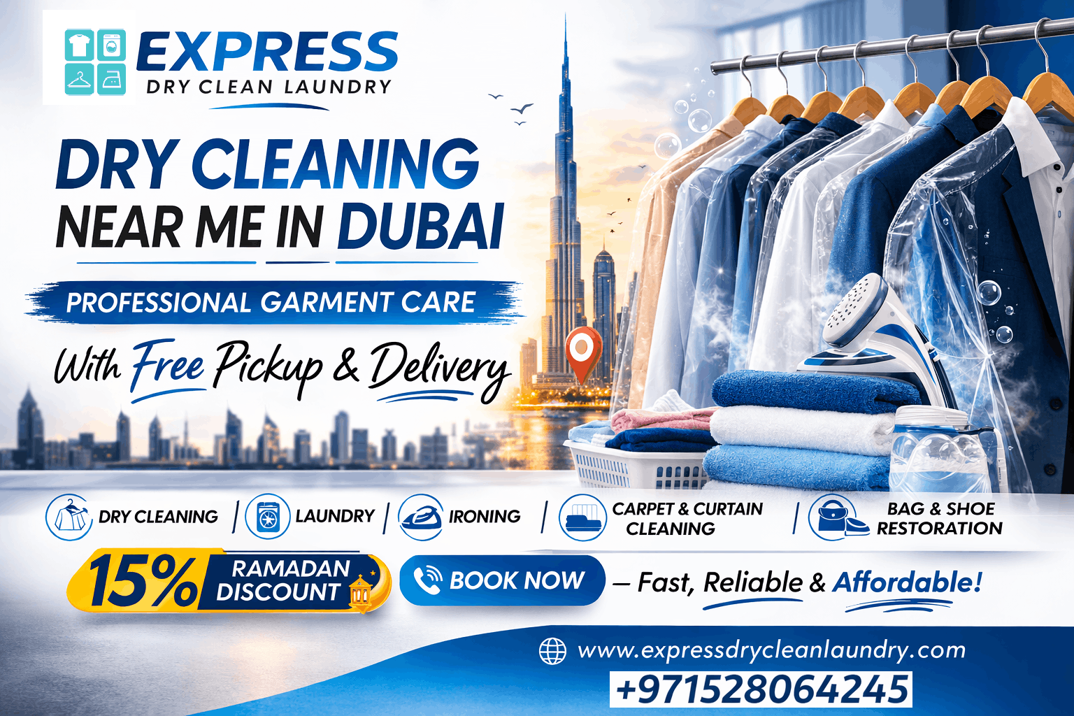 تنظيف جاف قريب مني في دبي مع خدمة استلام وتوصيل مجاني من Express Dry Clean Laundry