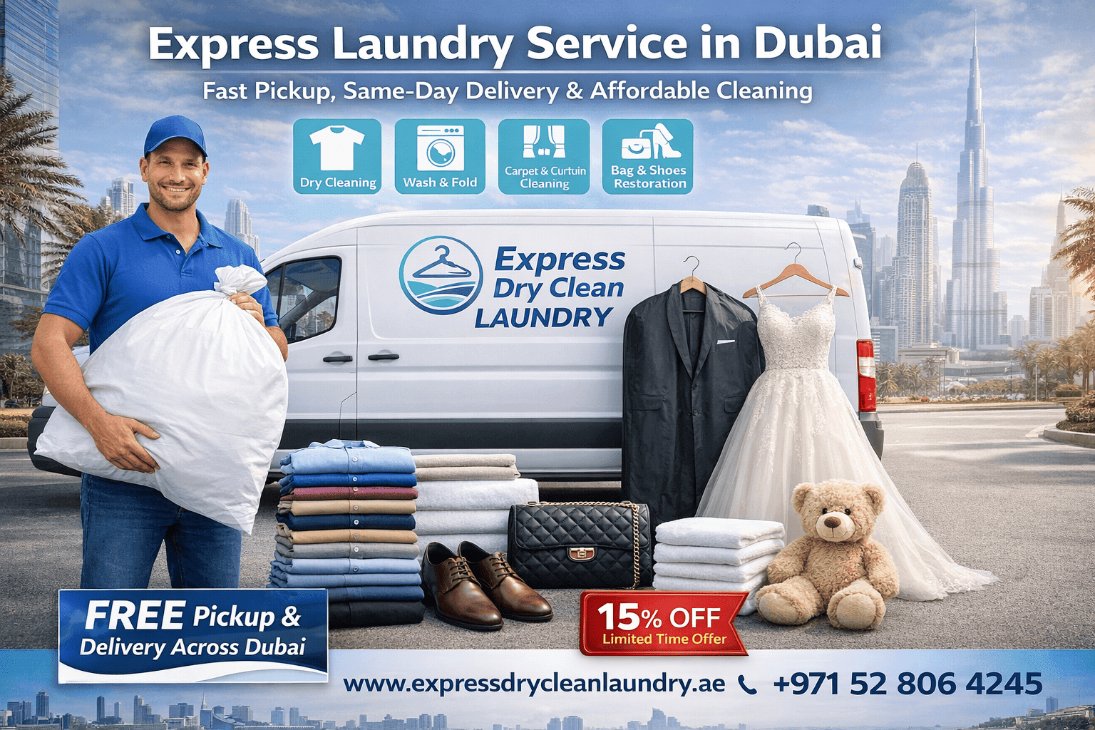 خدمة الغسيل السريع في دبي مع استلام وتسليم في نفس اليوم