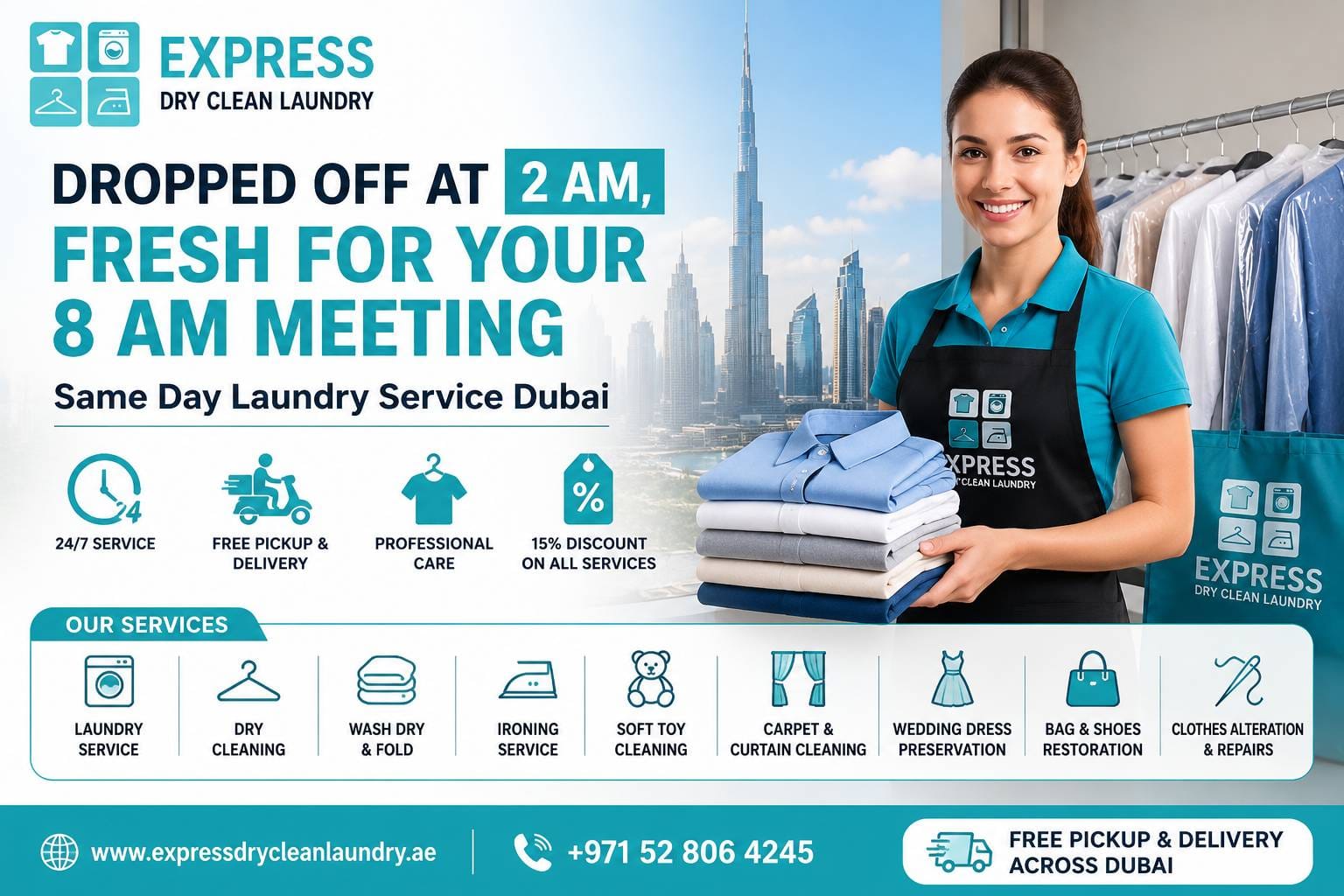 Same Day Laundry Service Dubai with Free Pickup and Delivery | Express Dry Clean Laundry
