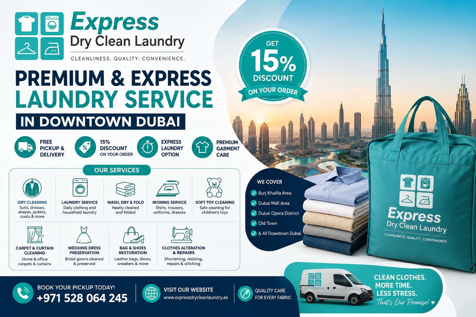 Premium & Express Laundry Service in Downtown Dubai by Express Dry Clean Laundry with free pickup and delivery